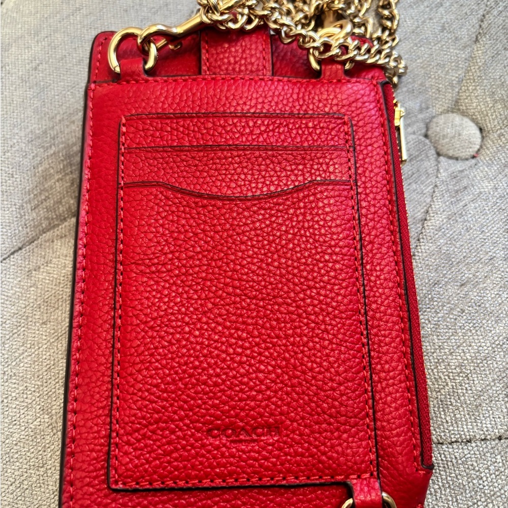 Coach Red Leather Turnlock Wallet with Gold Zipper NWOT